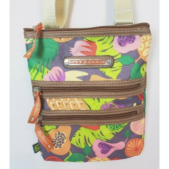 Lily Bloom Crossbody Bag Purse Tropical Fruit Multicolor Vegan Leather Trim - Picture 2 of 11